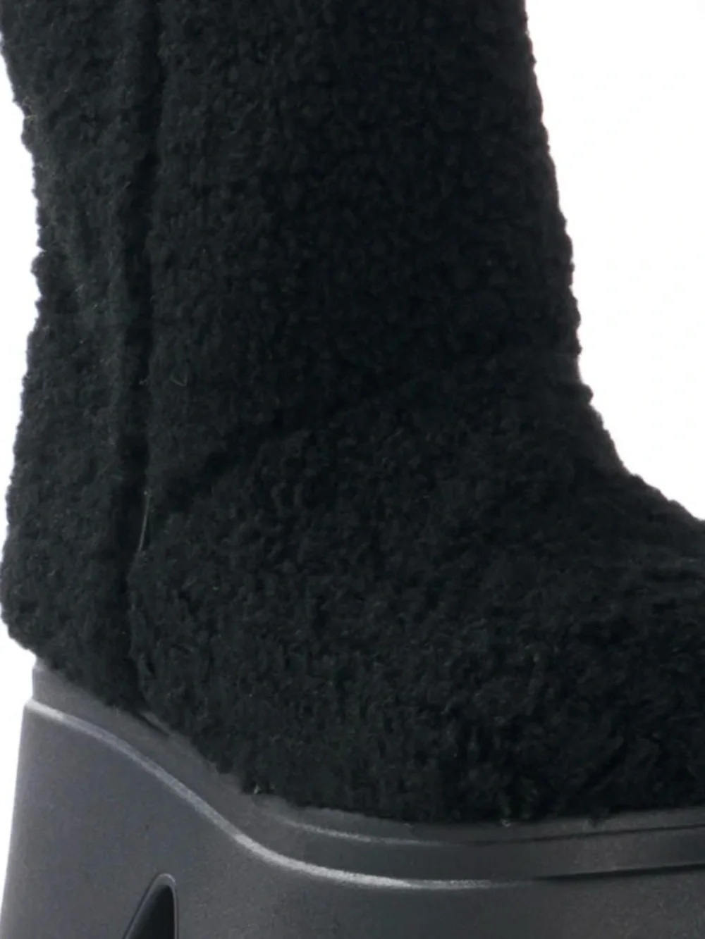 Women’s Black Faux-Sherpa Platform Ankle Boots